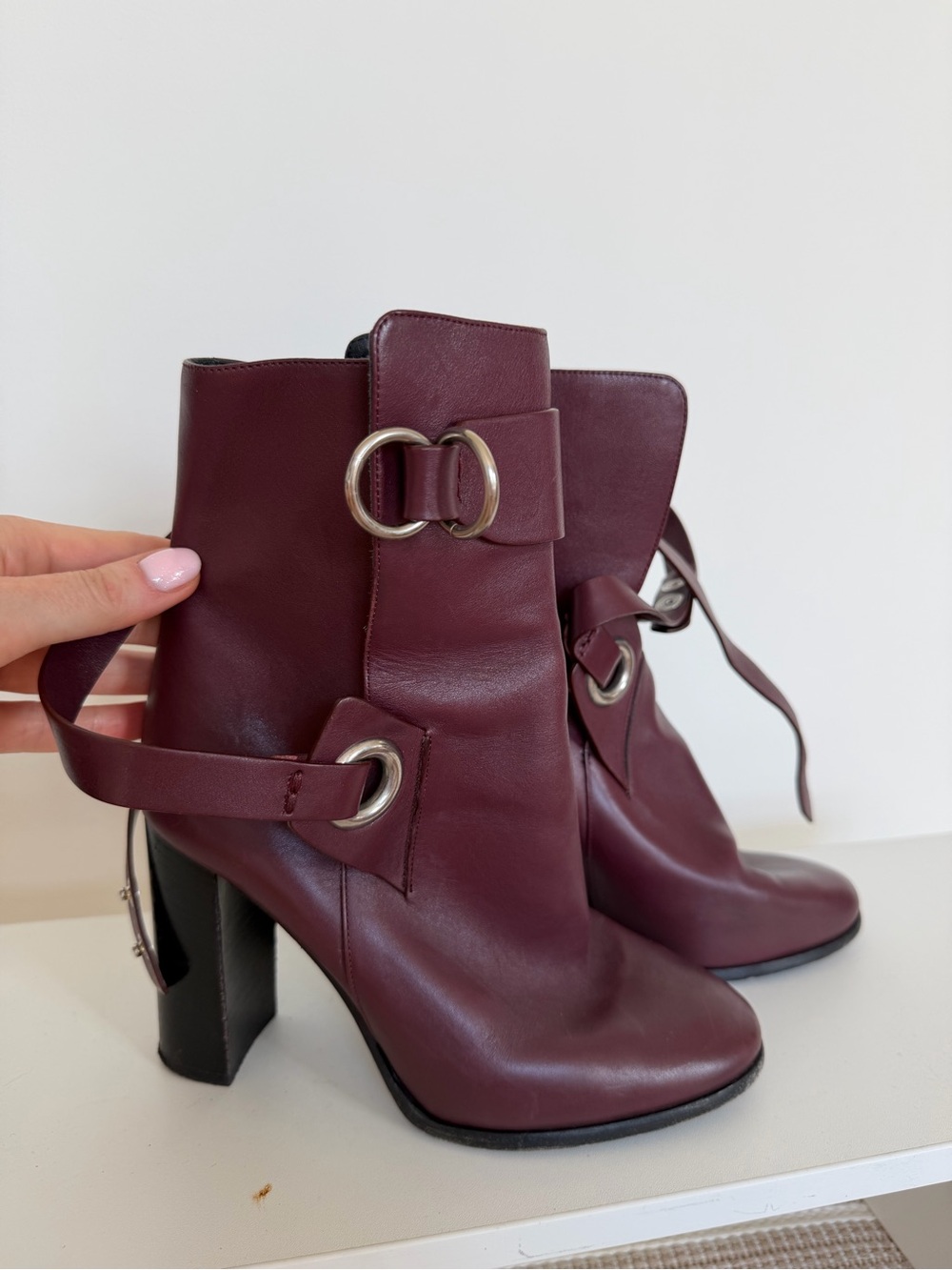 Isabel Marant Wine Leather Ankle Boots with Ring Strap $145 (Original $575)